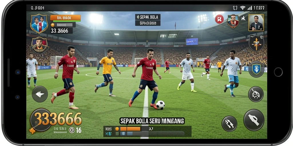Tampilan antarmuka permainan Sepak Bola yang dinamis dan menarik.