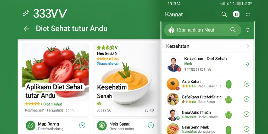 Antarmuka aplikasi <strong>333V</strong> yang menarik dan fungsional untuk diet sehat.