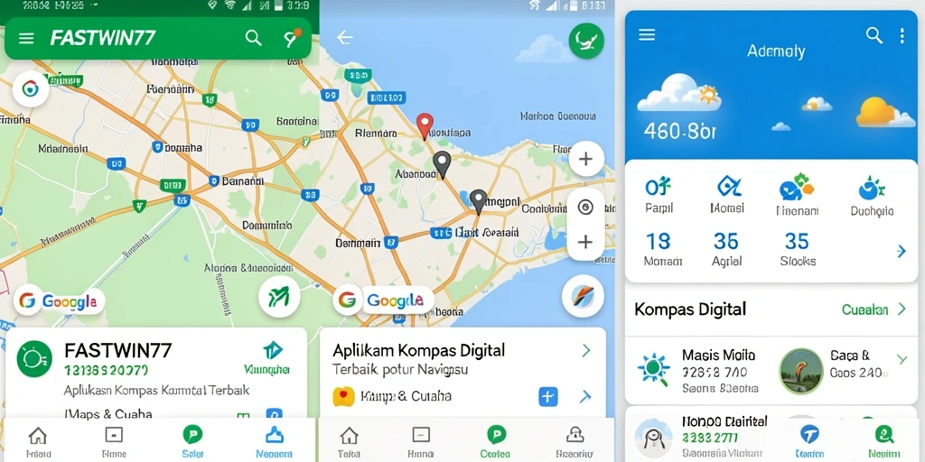 Tampilan antarmuka utama FASTWIN77 dengan fungsi Kompas Digital yang jelas.