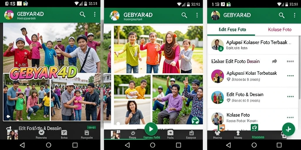 Tampilan antarmuka GEBYAR4D dengan fitur kolase foto yang beragam.