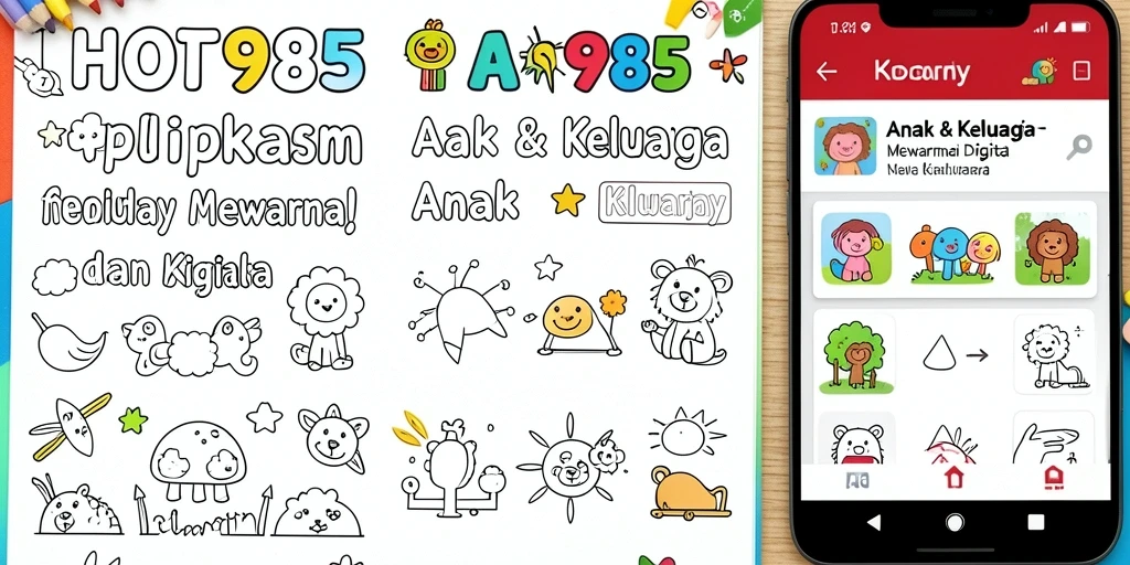 Antarmuka aplikasi HOT985 dengan berbagai pilihan gambar mewarnai.