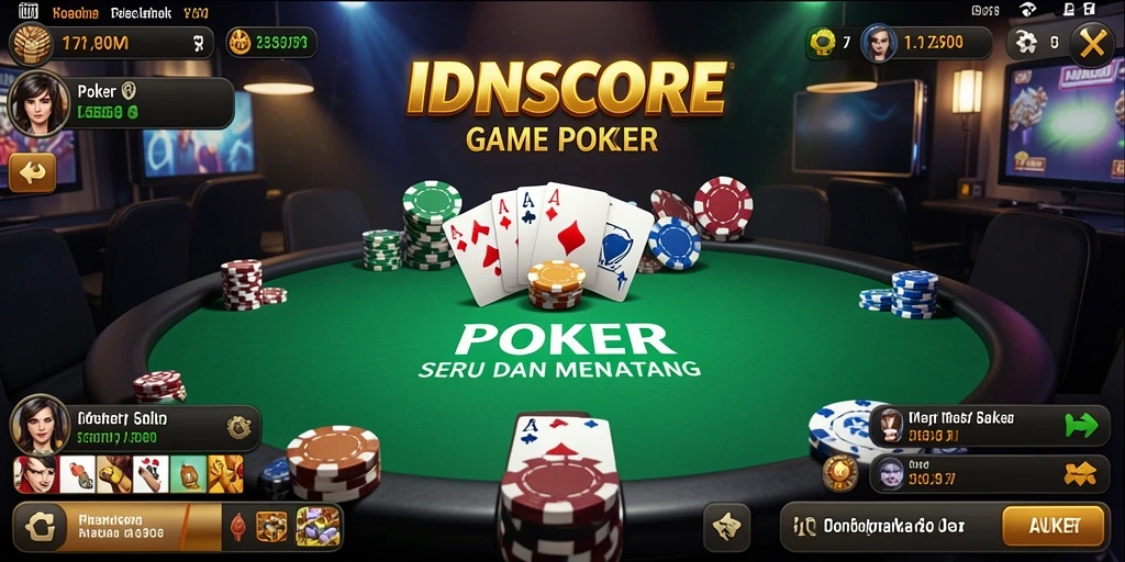 Tampilan antarmuka permainan Poker IDNSCORE yang menarik dan interaktif.