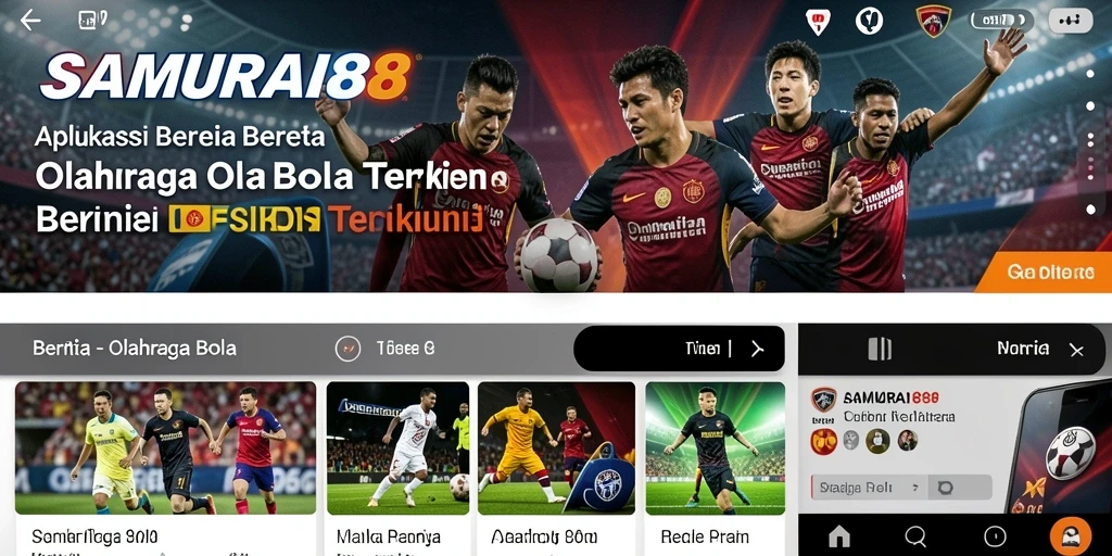 Tampilan antarmuka aplikasi SAMURAI88 untuk berita olahraga bola.
